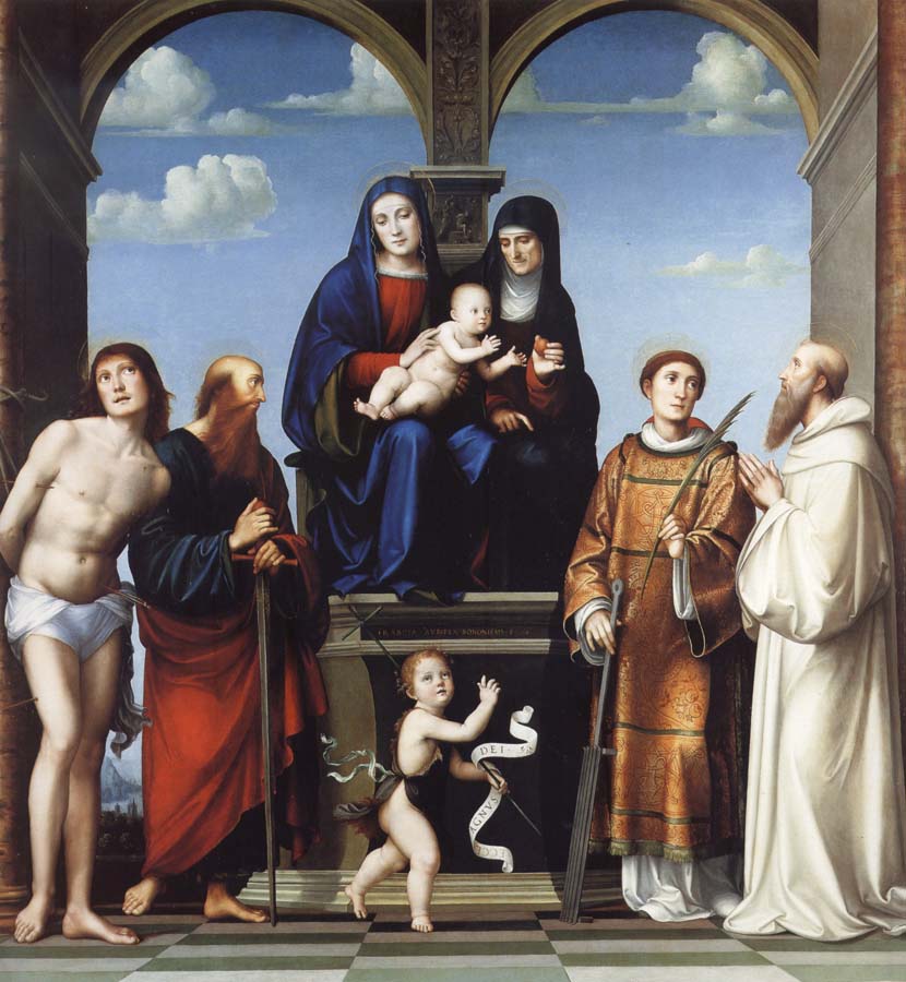 The Virgin and Child and Saint Anne Enthroned with Saints Sebstian,Paul,John,Lawrence and Benedict